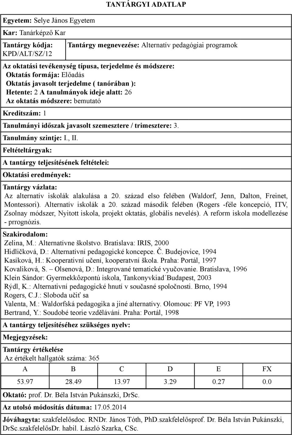 század második felében (Rogers -féle koncepció, ITV, Zsolnay módszer, Nyitott iskola, projekt oktatás, globális nevelés). A reform iskola modellezése - prrognózis. Zelina, M.: Alternatívne školstvo.