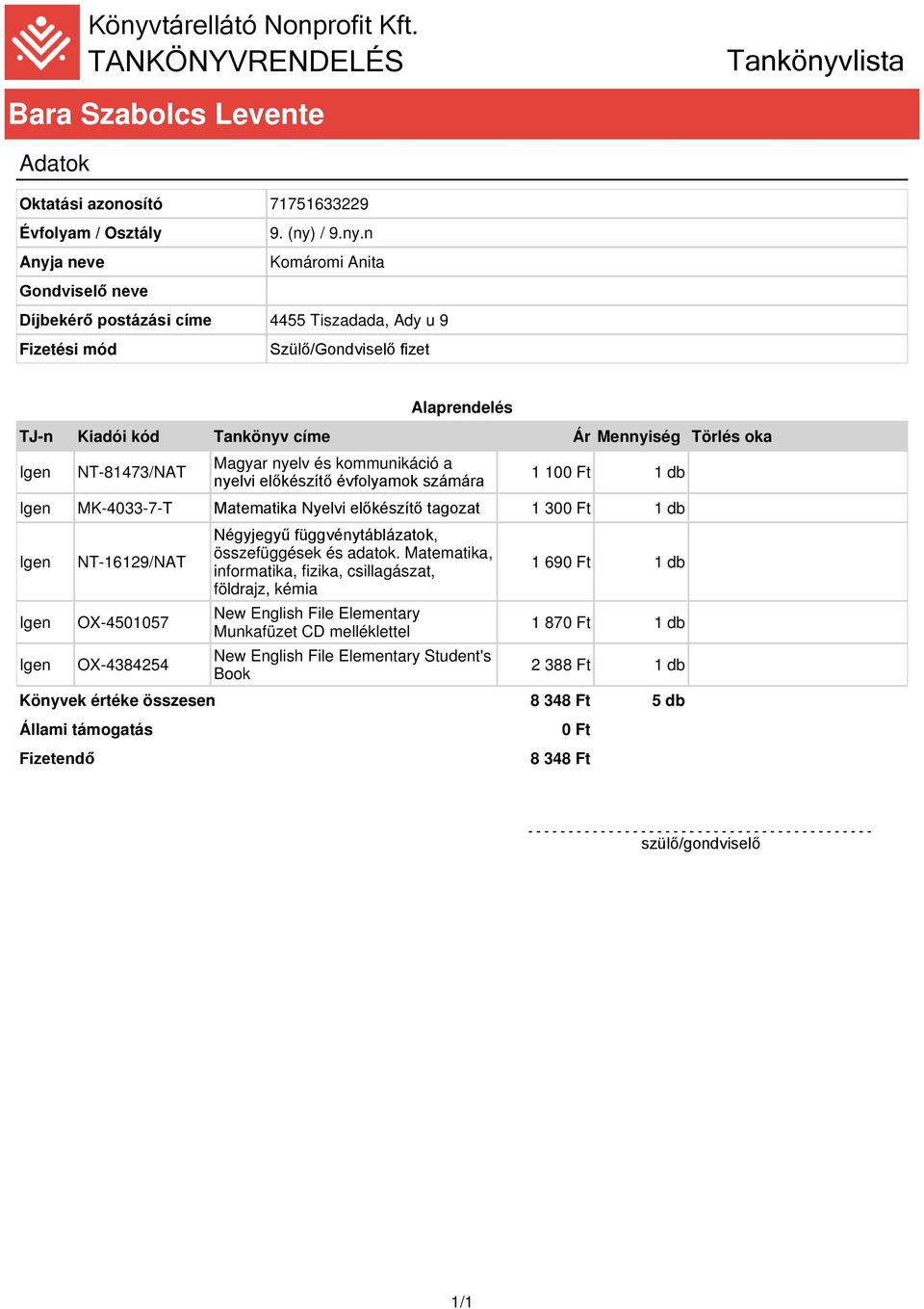 Tiszadada, Ady u 9 MK-4033-7-T Matematika