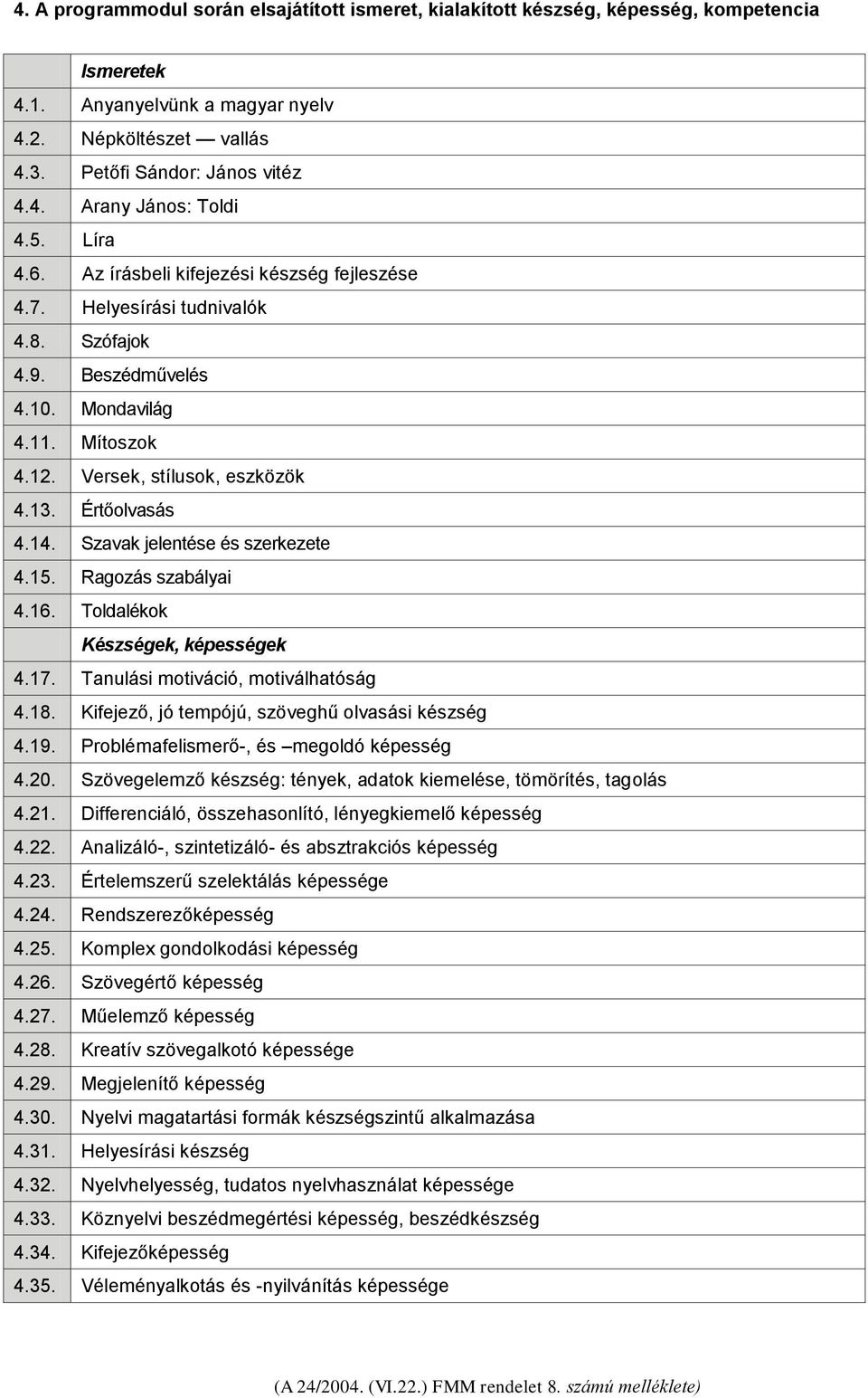 Értőolvasás 4.14. Szavak jelentése és szerkezete 4.15. Ragozás szabályai 4.16. Toldalékok Készségek, képességek 4.17. Tanulási motiváció, motiválhatóság 4.18.