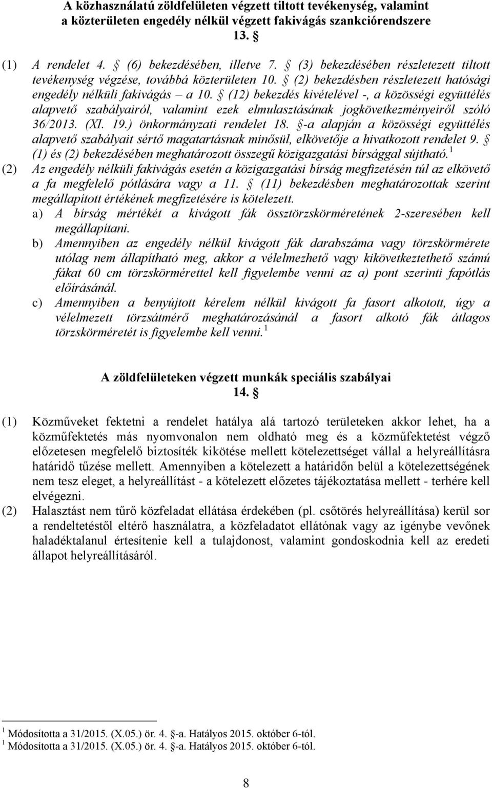 (12) bekezdés kivételével -, a közösségi együttélés alapvető szabályairól, valamint ezek elmulasztásának jogkövetkezményeiről szóló 36/2013. (XI. 19.) önkormányzati rendelet 18.