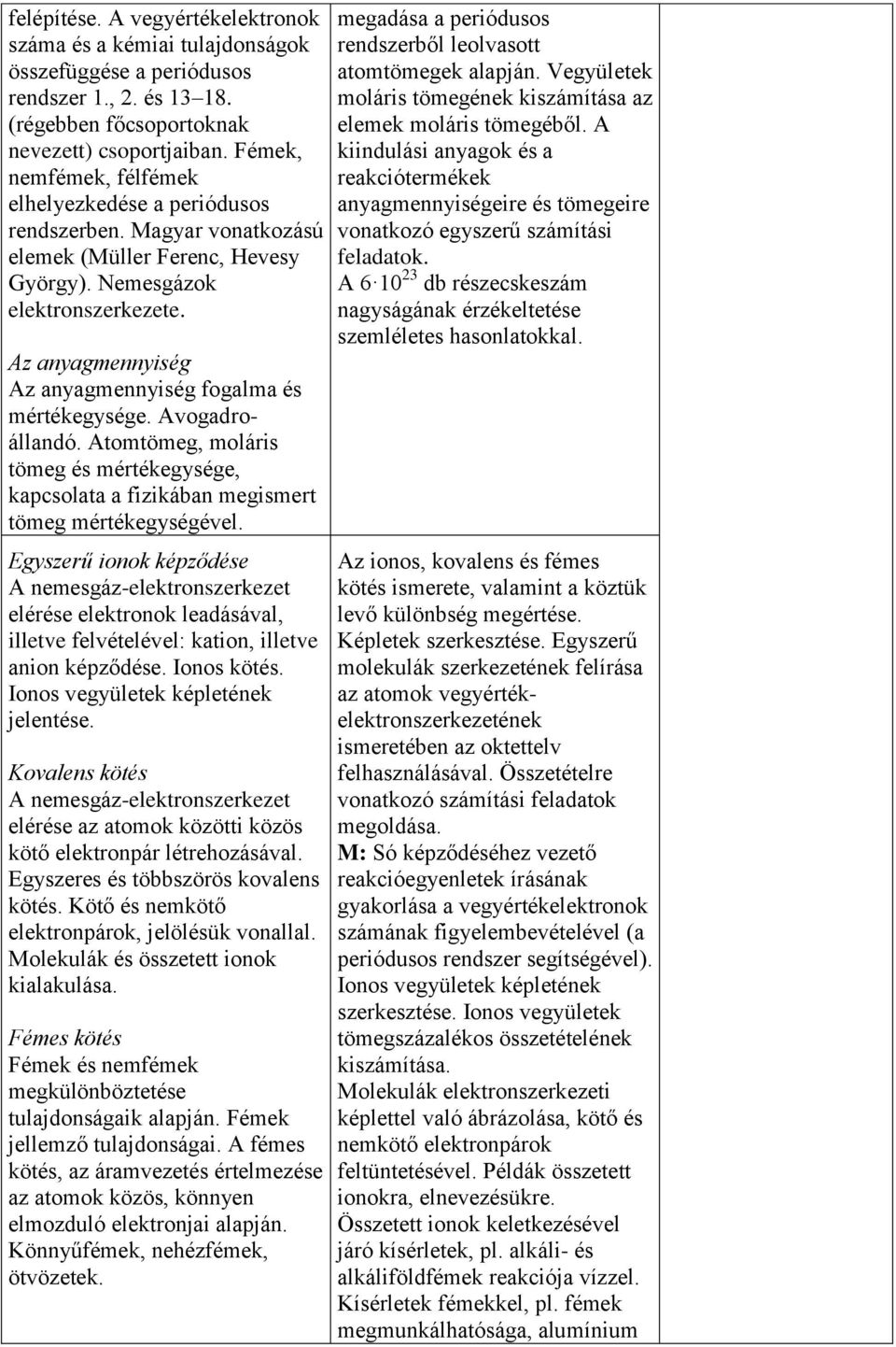 Az anyagmennyiség Az anyagmennyiség fogalma és mértékegysége. Avogadroállandó. Atomtömeg, moláris tömeg és mértékegysége, kapcsolata a fizikában megismert tömeg mértékegységével.