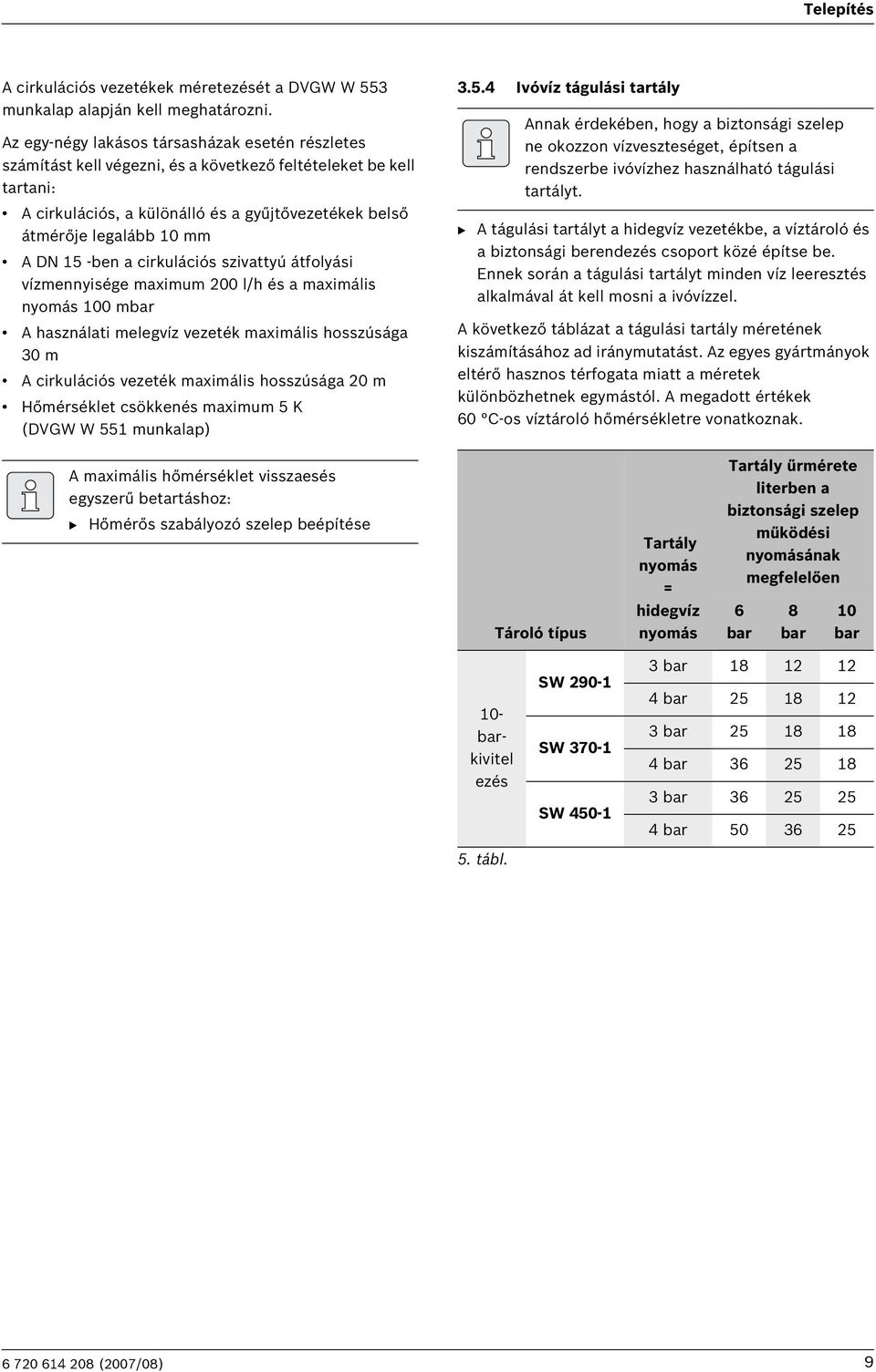 DN 15 -ben a cirkulációs szivattyú átfolyási vízmennyisége maximum 200 l/h és a maximális nyomás 100 mbar A használati melegvíz vezeték maximális hosszúsága 30 m A cirkulációs vezeték maximális