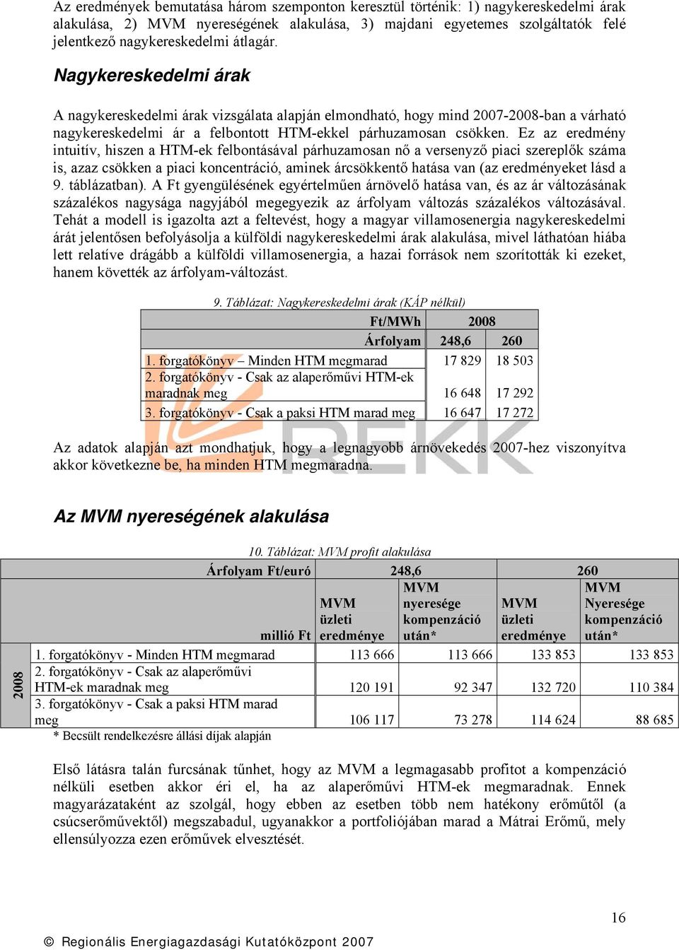 Ez az eredmény intuitív, hiszen a HTM-ek felbontásával párhuzamosan nő a versenyző piaci szereplők száma is, azaz csökken a piaci koncentráció, aminek árcsökkentő hatása van (az eredményeket lásd a 9.