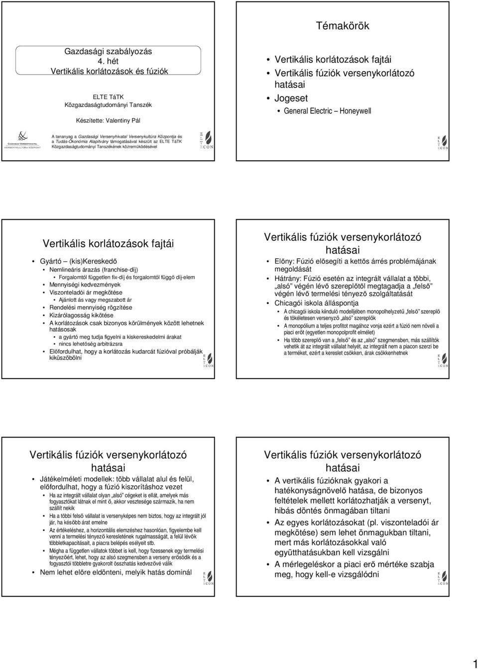 Versenyhivatal Versenykultúra Központja és a Tudás-Ökonómia Alapítvány támogatásával készült az ELTE TáTK Közgazdaságtudományi Tanszékének közreműködésével Vertikális korlátozások fajtái Gyártó