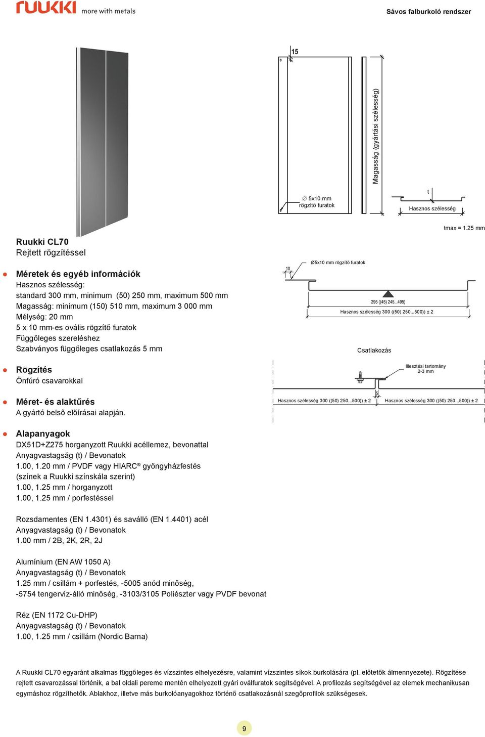 Függőleges szereléshez Szabványos függőleges csalakozás 5 mm Ø5x10 mm rögzíő furaok Hasznos 300 ((50) 250...500)) ± 2 Csalakozás Illeszési aromány 2-3 mm Hasznos 300 ((50) 250.