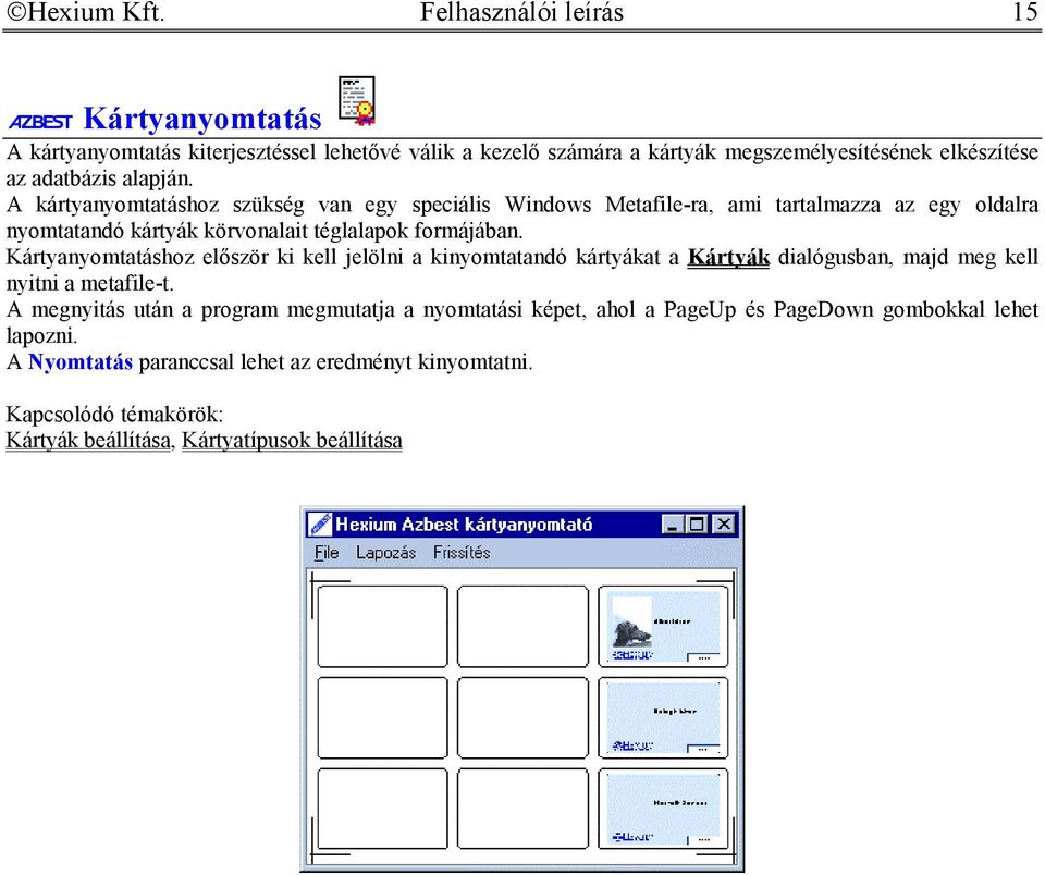 alapján. A kártyanyomtatáshoz szükség van egy speciális Windows Metafile-ra, ami tartalmazza az egy oldalra nyomtatandó kártyák körvonalait téglalapok formájában.