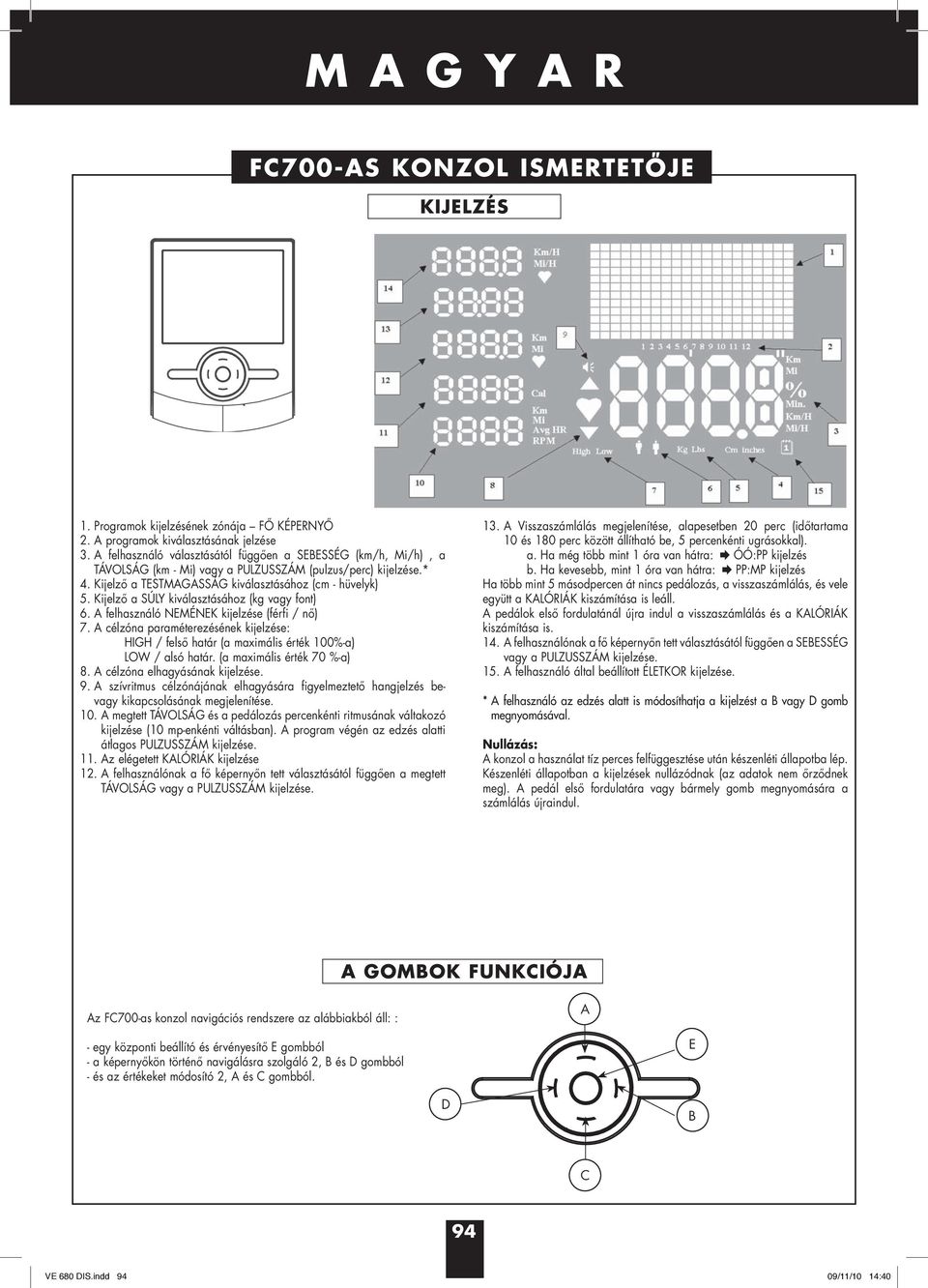 Kijelző a SÚLY kiválasztásához (kg vagy font) 6. A felhasználó NEMÉNEK kijelzése (férfi / nő) 7. A célzóna paraméterezésének kijelzése: HIGH / felső határ (a maximális érték 100%-a) LOW / alsó határ.