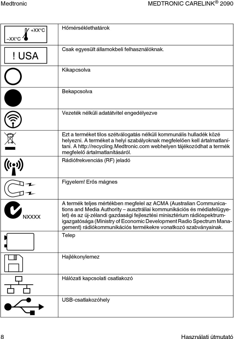 A terméket a helyi szabályoknak megfelelően kell ártalmatlanítani. A http://recycling.medtronic.com webhelyen tájékozódhat a termék megfelelő ártalmatlanításáról.