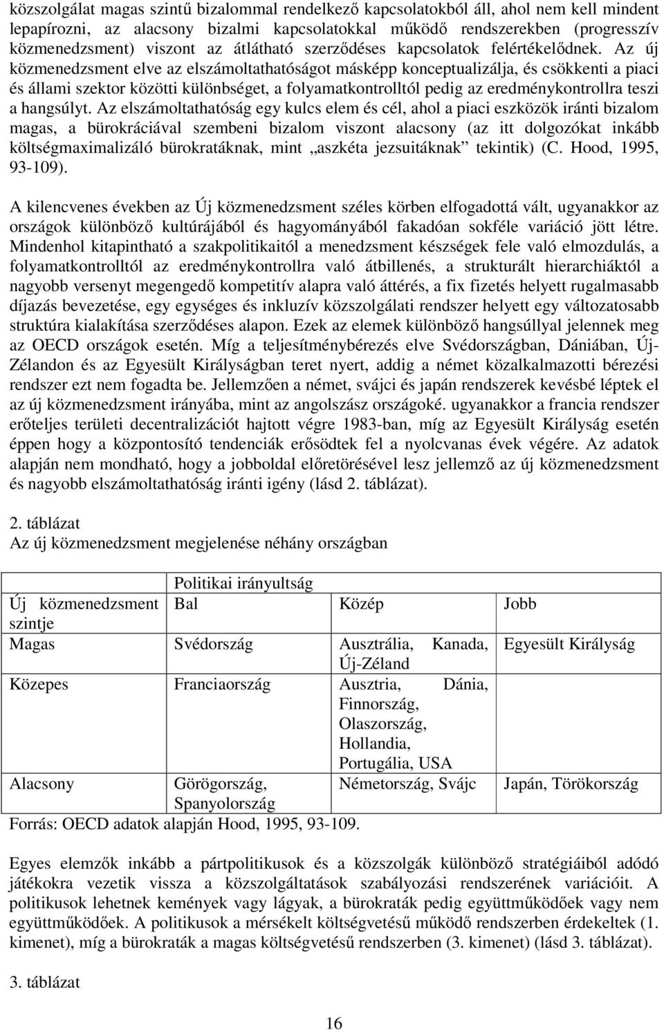 Az új közmenedzsment elve az elszámoltathatóságot másképp konceptualizálja, és csökkenti a piaci és állami szektor közötti különbséget, a folyamatkontrolltól pedig az eredménykontrollra teszi a