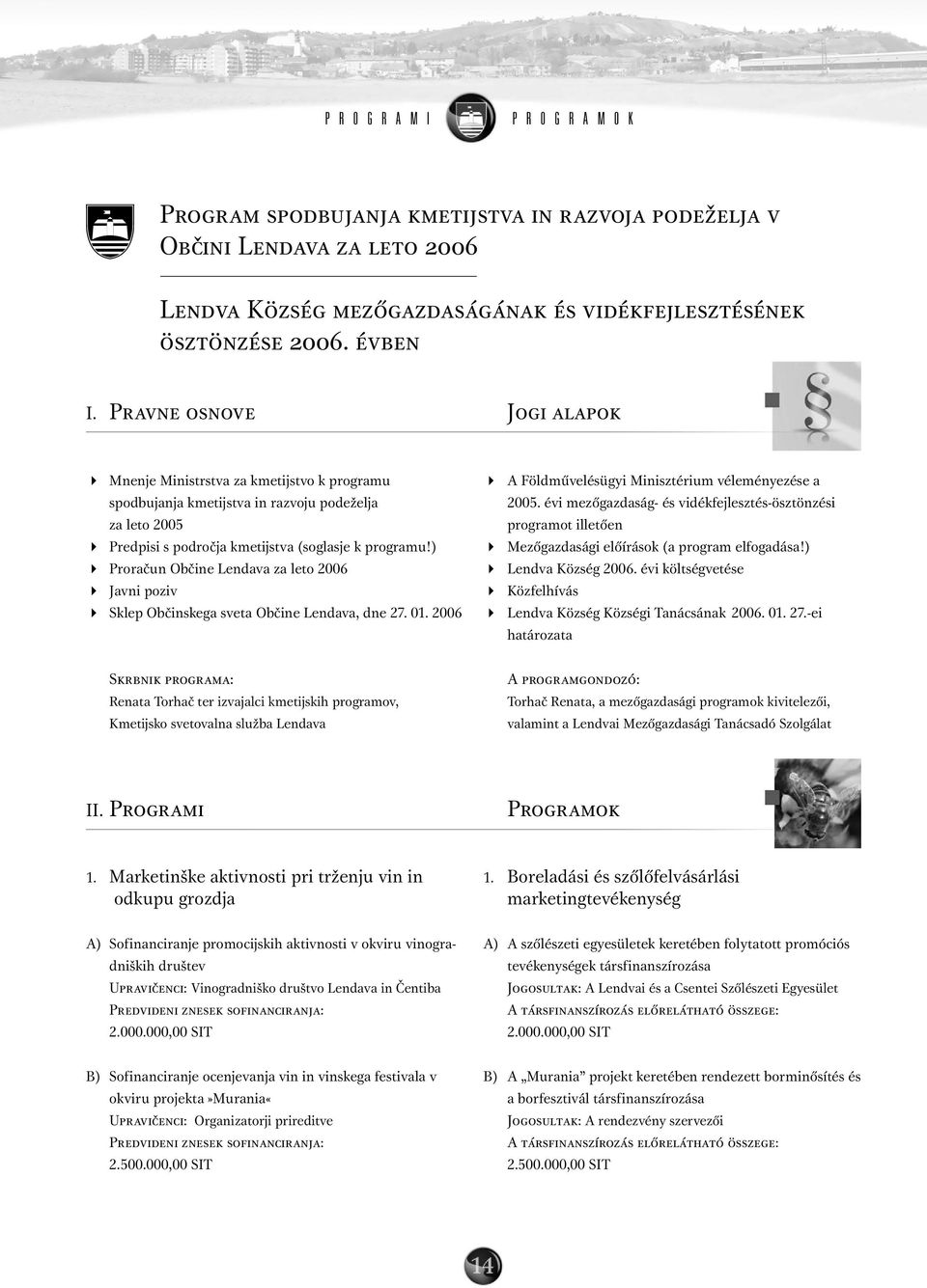 évi mezőgazdaság- és vidékfejlesztés-ösztönzési za leto 2005 programot illetően Predpisi s področja kmetijstva (soglasje k programu!) Mezőgazdasági előírások (a program elfogadása!