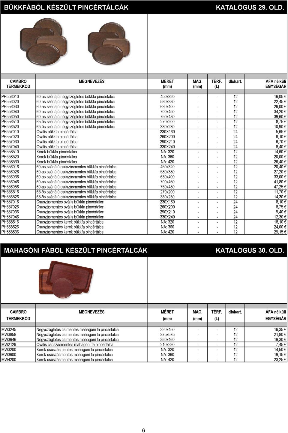 bükkfa pincértálca 630x400 - - 12 26,00 PH556040 60-as szériájú négyszögletes bükkfa pincértálca 700x450 - - 12 34,20 PH556050 60-as szériájú négyszögletes bükkfa pincértálca 750x480 - - 12 39,60