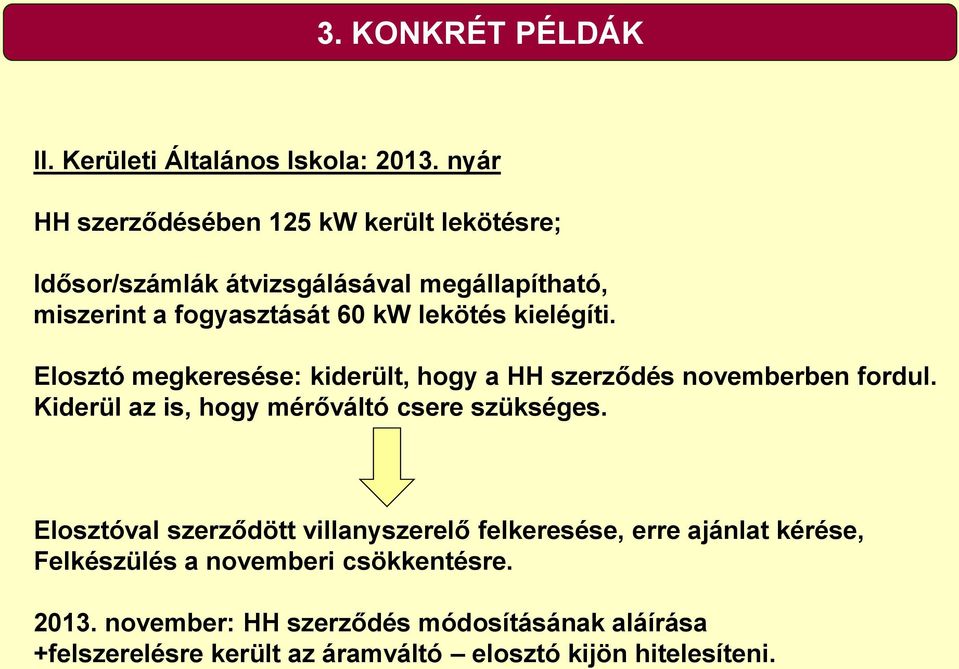 kielégíti. Elosztó megkeresése: kiderült, hogy a HH szerződés novemberben fordul. Kiderül az is, hogy mérőváltó csere szükséges.