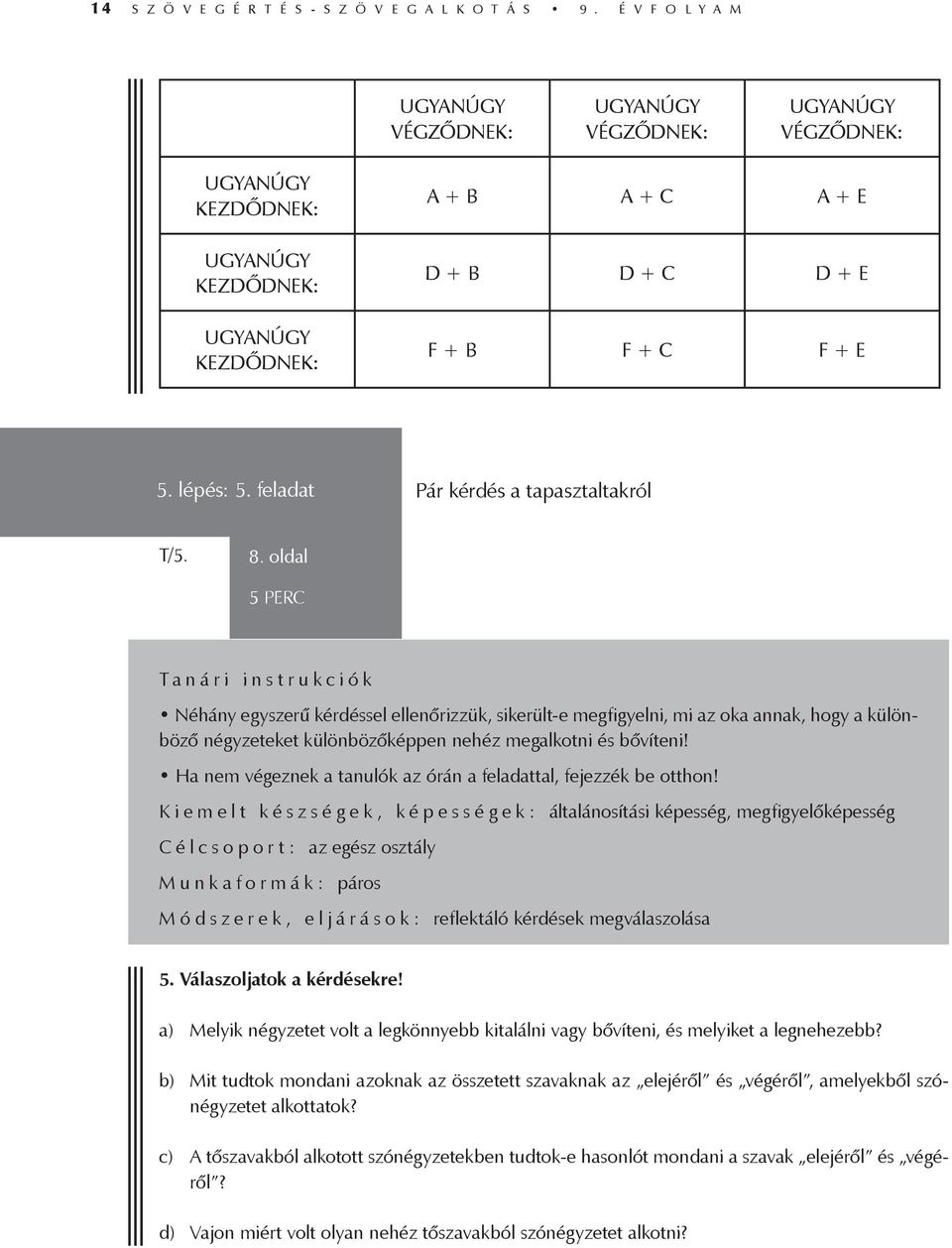 lépés: 5. feladat Pár kérdés a tapasztaltakról T/5. 8.