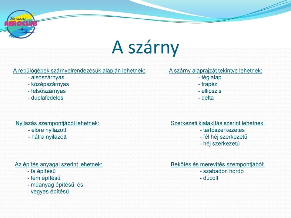 nyilazott Szerkezeti kialakítás szerint lehetnek: - tartószerkezetes - fél héj szerkezetű - héj szerkezetű Az építés anyagai szerint