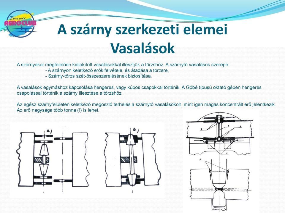 A vasalások egymáshoz kapcsolása hengeres, vagy kúpos csapokkal történik.