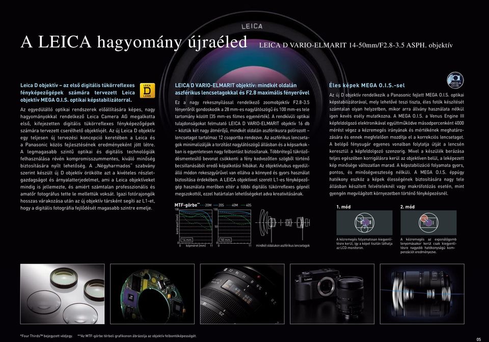 cserélhetô objektívjét. Az új Leica D objektív egy teljesen új tervezési koncepció keretében a Leica és a Panasonic közös fejlesztésének eredményeként jött létre.