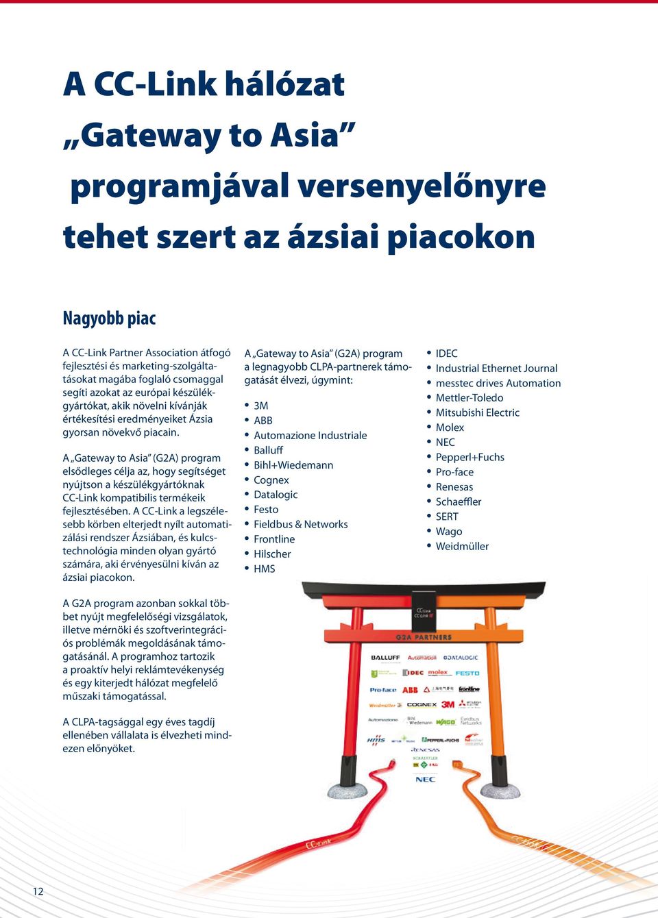 A Gateway to Asia (G2A) program elsődleges célja az, hogy segítséget nyújtson a készülékgyártóknak CC-Link kompatibilis termékeik fejlesztésében.