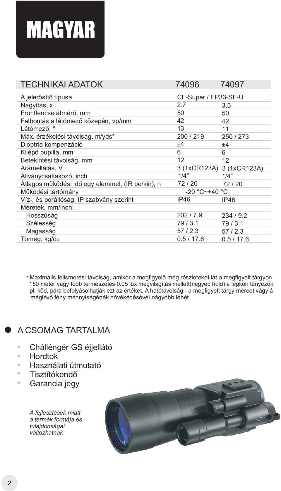 Víz-, és porállóság, IP szabvány szerint Méretek, mm/inch: Hosszúság Szélesség Magasság Tömeg, kg/oz CF-Super / EP33-SF-U 2.7 3.