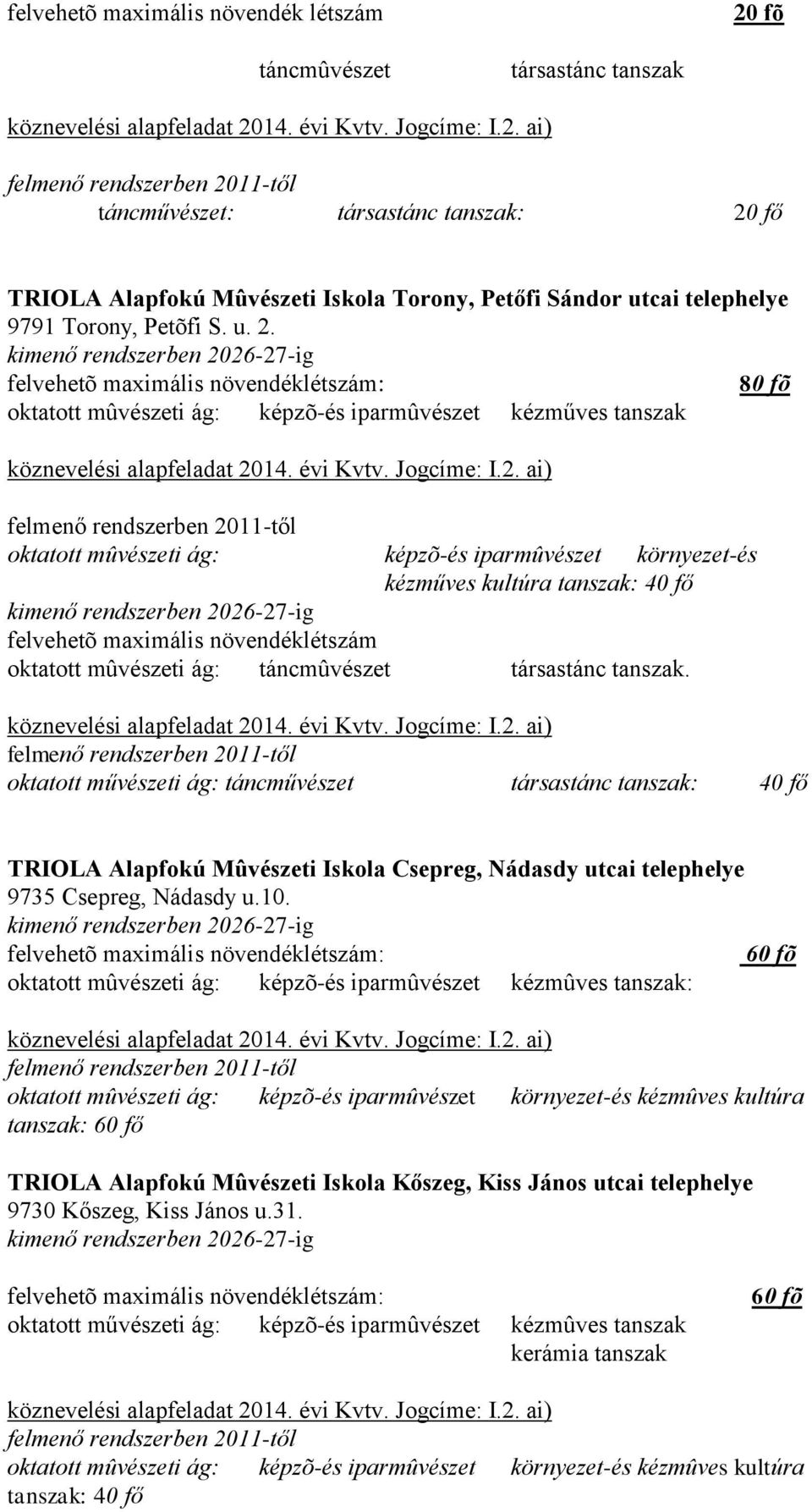 80 fõ oktatott mûvészeti ág: képzõ-és iparmûvészet kézműves tanszak oktatott mûvészeti ág: képzõ-és iparmûvészet környezet-és kézműves kultúra tanszak: 40 fő felvehetõ maximális növendéklétszám