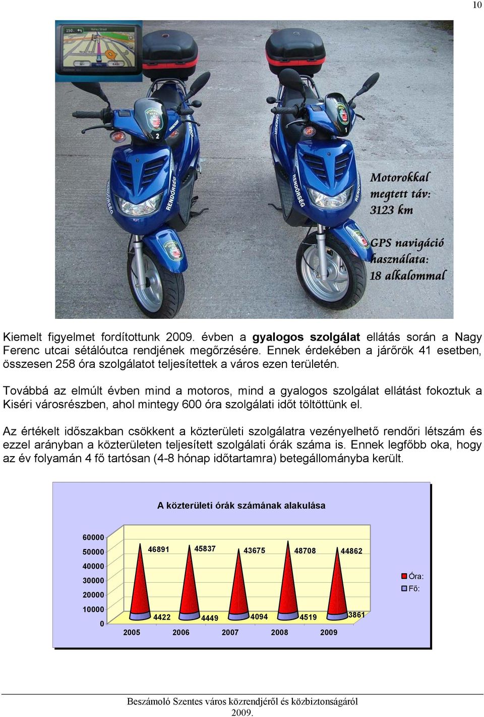 Továbbá az elmúlt évben mind a motoros, mind a gyalogos szolgálat ellátást fokoztuk a Kiséri városrészben, ahol mintegy 600 óra szolgálati időt töltöttünk el.