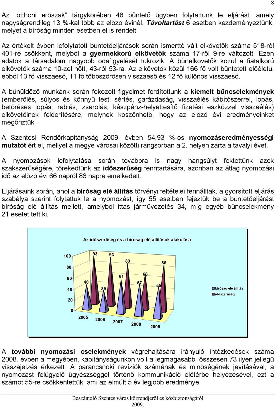 Az értékelt évben lefolytatott büntetőeljárások során ismertté vált elkövetők száma 518-ról 401-re csökkent, melyből a gyermekkorú elkövetők száma 17-ről 9-re változott.