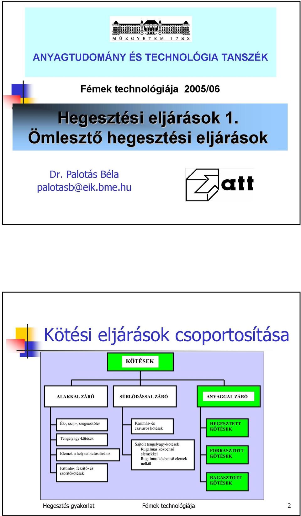 hu Kötési eljárások csoportosítása KÖTÉSEK ALAKKAL ZÁRÓ SÚRLÓDÁSSAL ZÁRÓ ANYAGGAL ZÁRÓ Ék-, csap-, szegecskötés Tengelyagy-kötések Elemek a