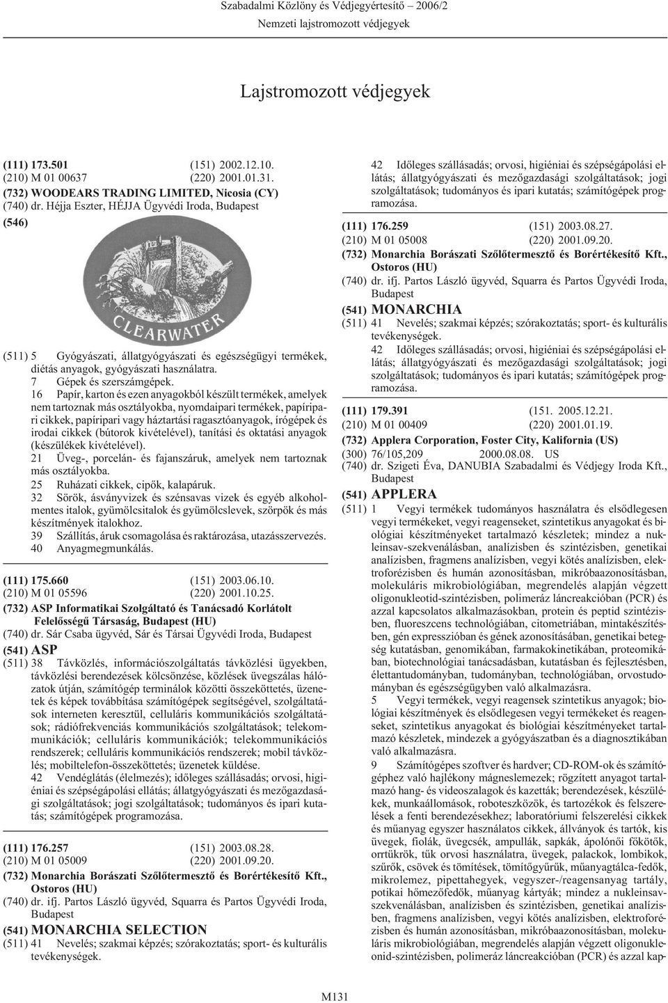 Héjja Eszter, HÉJJA Ügyvédi Iroda, (511) 5 Gyógyászati, állatgyógyászati és egészségügyi termékek, diétás anyagok, gyógyászati használatra. 7 Gépek és szerszámgépek.