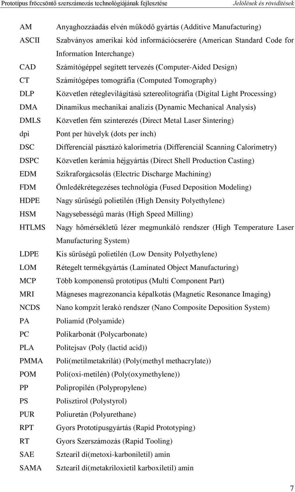 (Computed Tomography) Közvetlen réteglevilágítású sztereolitográfia (Digital Light Processing) Dinamikus mechanikai analízis (Dynamic Mechanical Analysis) Közvetlen fém szinterezés (Direct Metal