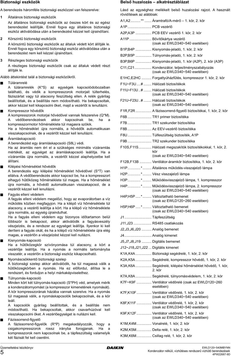 Ennél fova ey körszintű biztonsái eszköz aktiválódása után a berendezést nem kell kézzel újraindítani.