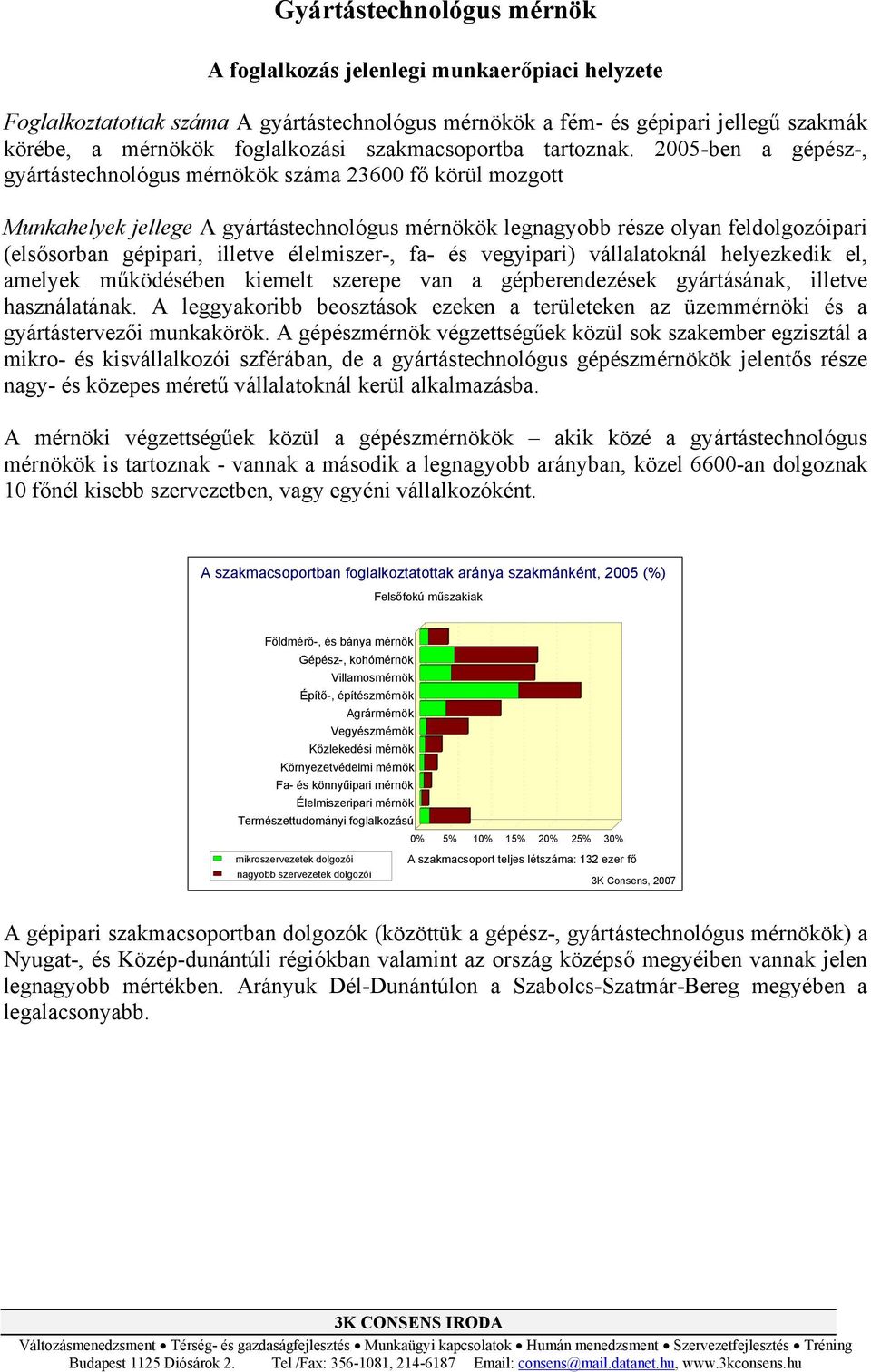 2005-ben a gépész-, gyártástechnológus mérnökök száma 00 fő körül mozgott Munkahelyek jellege A gyártástechnológus mérnökök legnagyobb része olyan feldolgozóipari (elsősorban gépipari, illetve