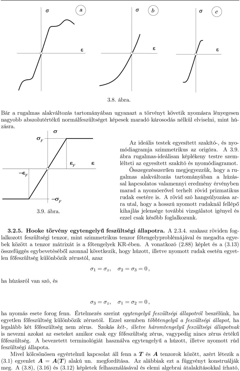 ŽF Az ideális testek egyesített szakító-, és nyomódiagramja szimmetrikus az origóra. A 3.9. ábra rugalmas-ideálisan képlékeny testre szemlélteti az egyesített szakító és nyomódiagramot.