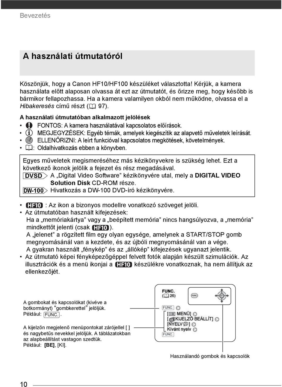 Ha a kamera valamilyen okból nem működne, olvassa el a Hibakeresés című részt ( 97). A használati útmutatóban alkalmazott jelölések FONTOS: A kamera használatával kapcsolatos előírások.