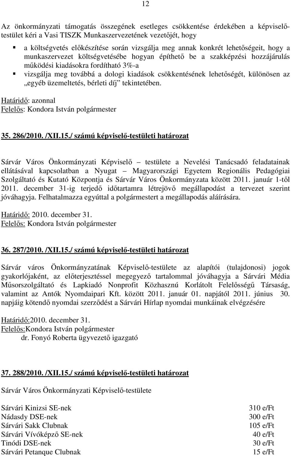 lehetőségét, különösen az egyéb üzemeltetés, bérleti díj tekintetében. 35. 286/2010. /XII.15.