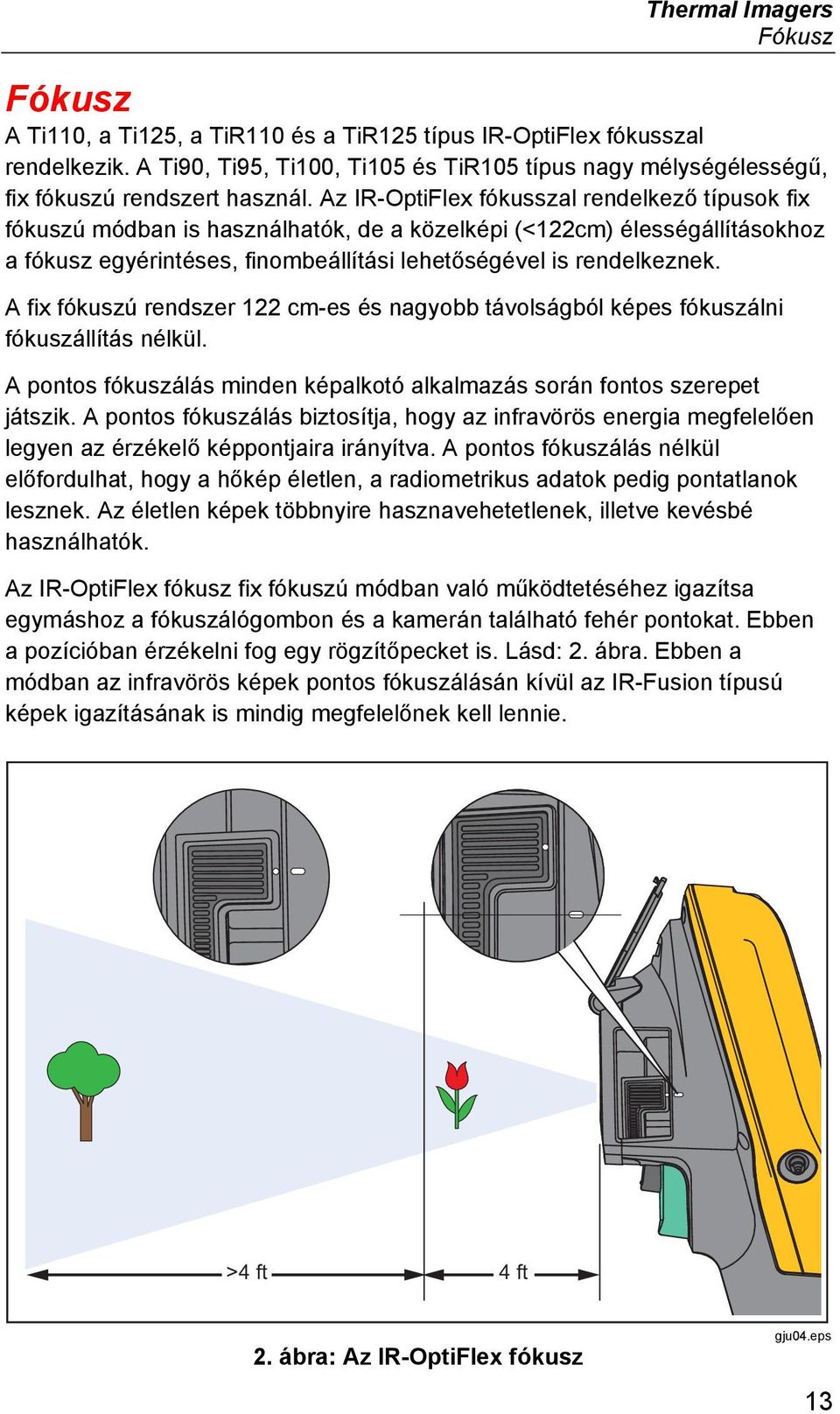 Az IR-OptiFlex fókusszal rendelkező típusok fix fókuszú módban is használhatók, de a közelképi (<122cm) élességállításokhoz a fókusz egyérintéses, finombeállítási lehetőségével is rendelkeznek.