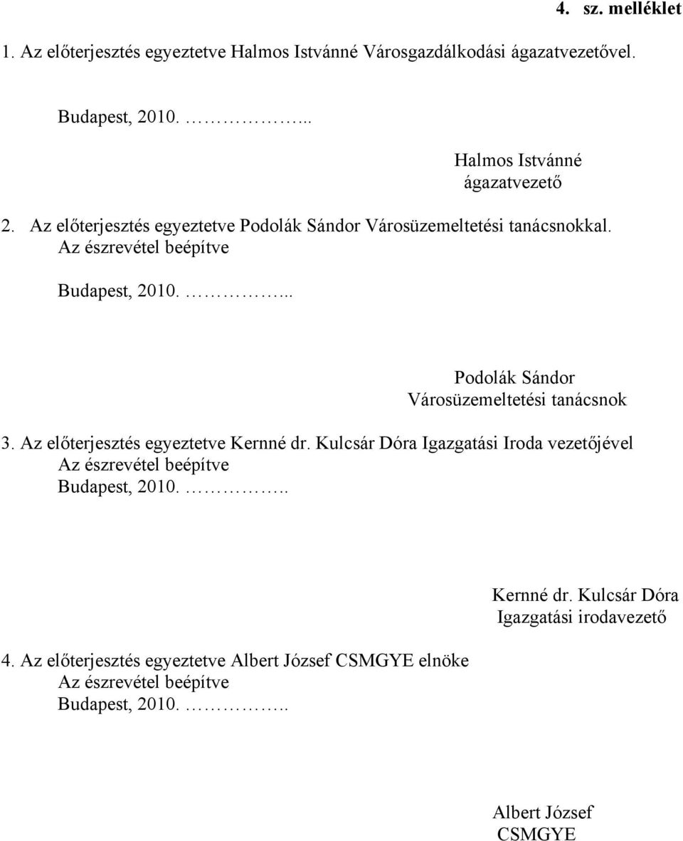 ... Podolák Sándor Városüzemeltetési tanácsnok 3. Az előterjesztés egyeztetve Kernné dr.