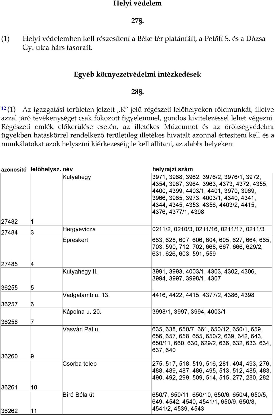 Régészeti emlék előkerülése esetén, az illetékes Múzeumot és az örökségvédelmi ügyekben hatáskörrel rendelkező területileg illetékes hivatalt azonnal értesíteni kell és a munkálatokat azok helyszíni