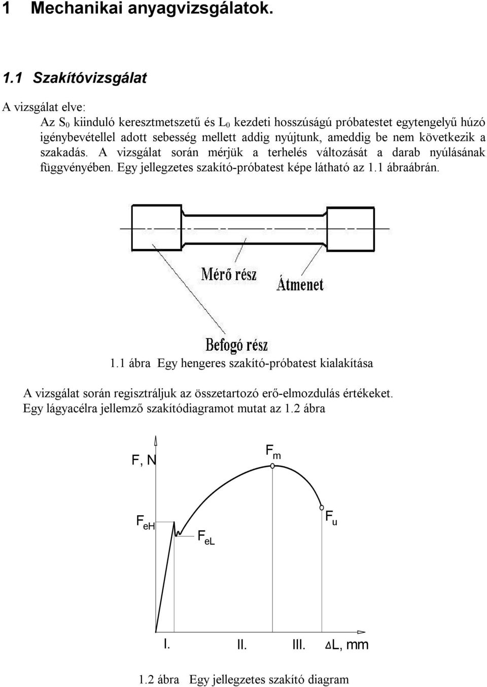 addig nyújtunk, ameddig be nem következik a szakadás. A vizsgálat során mérjük a terelés változását a darab nyúlásának függvényében.