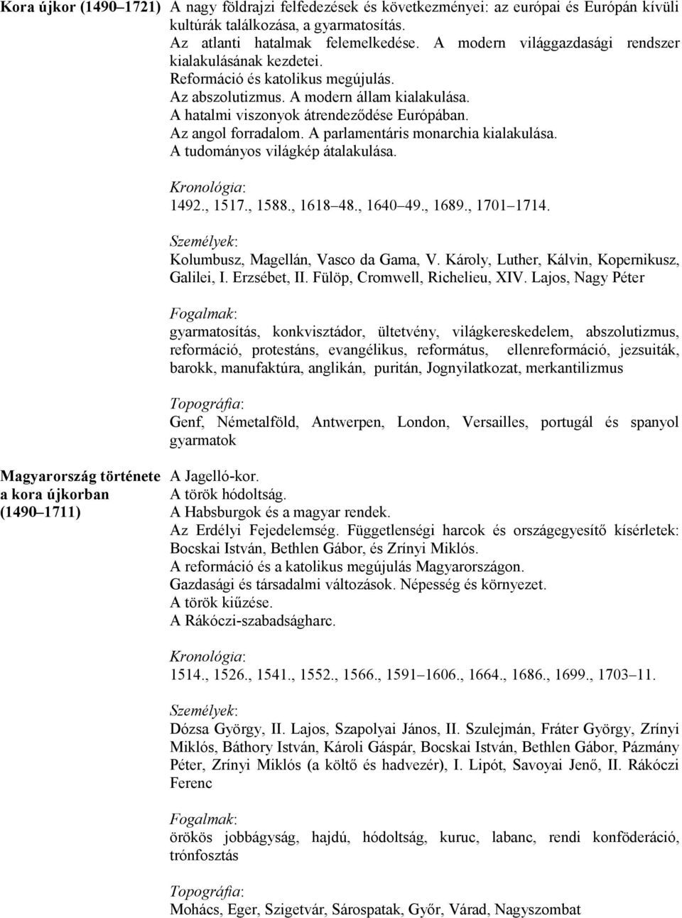 Az angol forradalom. A parlamentáris monarchia kialakulása. A tudományos világkép átalakulása. 1492., 1517., 1588., 1618 48., 1640 49., 1689., 1701 1714. Kolumbusz, Magellán, Vasco da Gama, V.