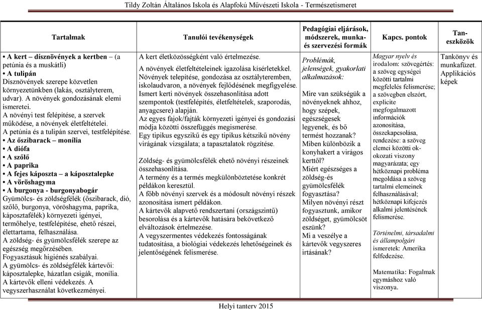 A növények gondozásának elemi ismeretei. A növényi test felépítése, a szervek működése, a növények életfeltételei. A petúnia és a tulipán szervei, testfelépítése.