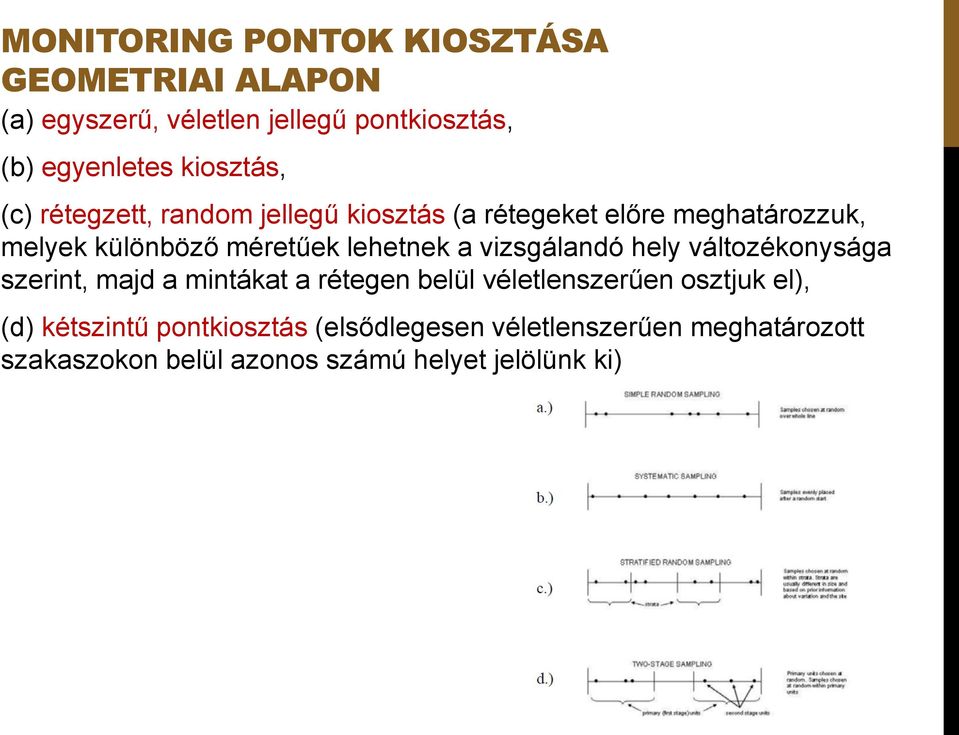 lehetnek a vizsgálandó hely változékonysága szerint, majd a mintákat a rétegen belül véletlenszerűen osztjuk