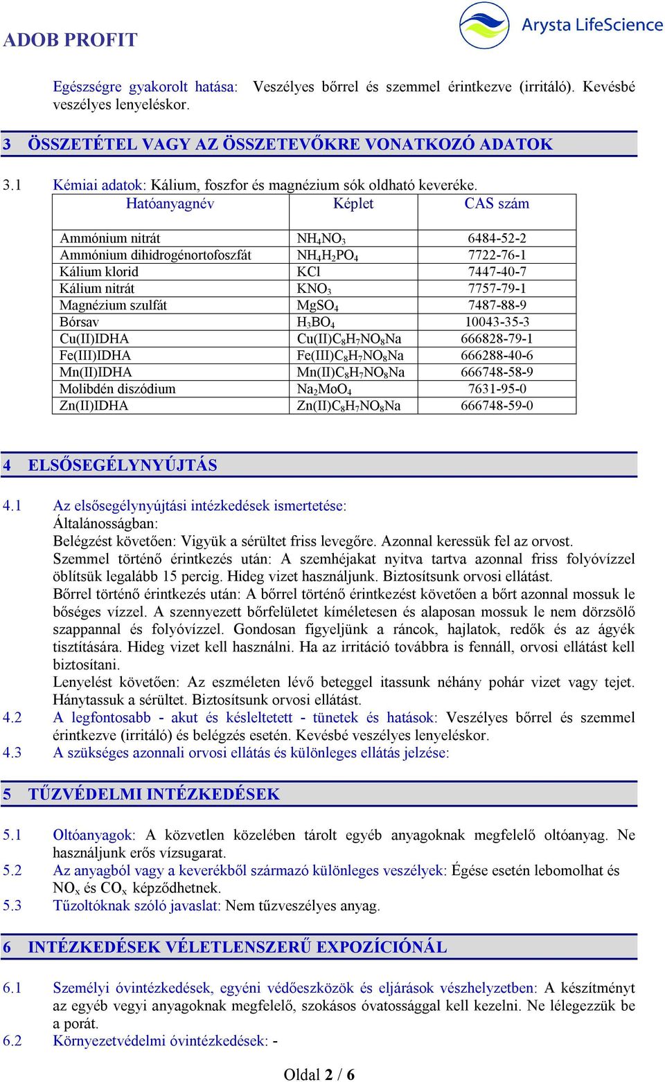 Hatóanyagnév Képlet CAS szám Ammónium nitrát NH 4 NO 3 6484-52-2 Ammónium dihidrogénortofoszfát NH 4 H 2 PO 4 7722-76-1 Kálium klorid KCl 7447-40-7 Kálium nitrát KNO 3 7757-79-1 Magnézium szulfát