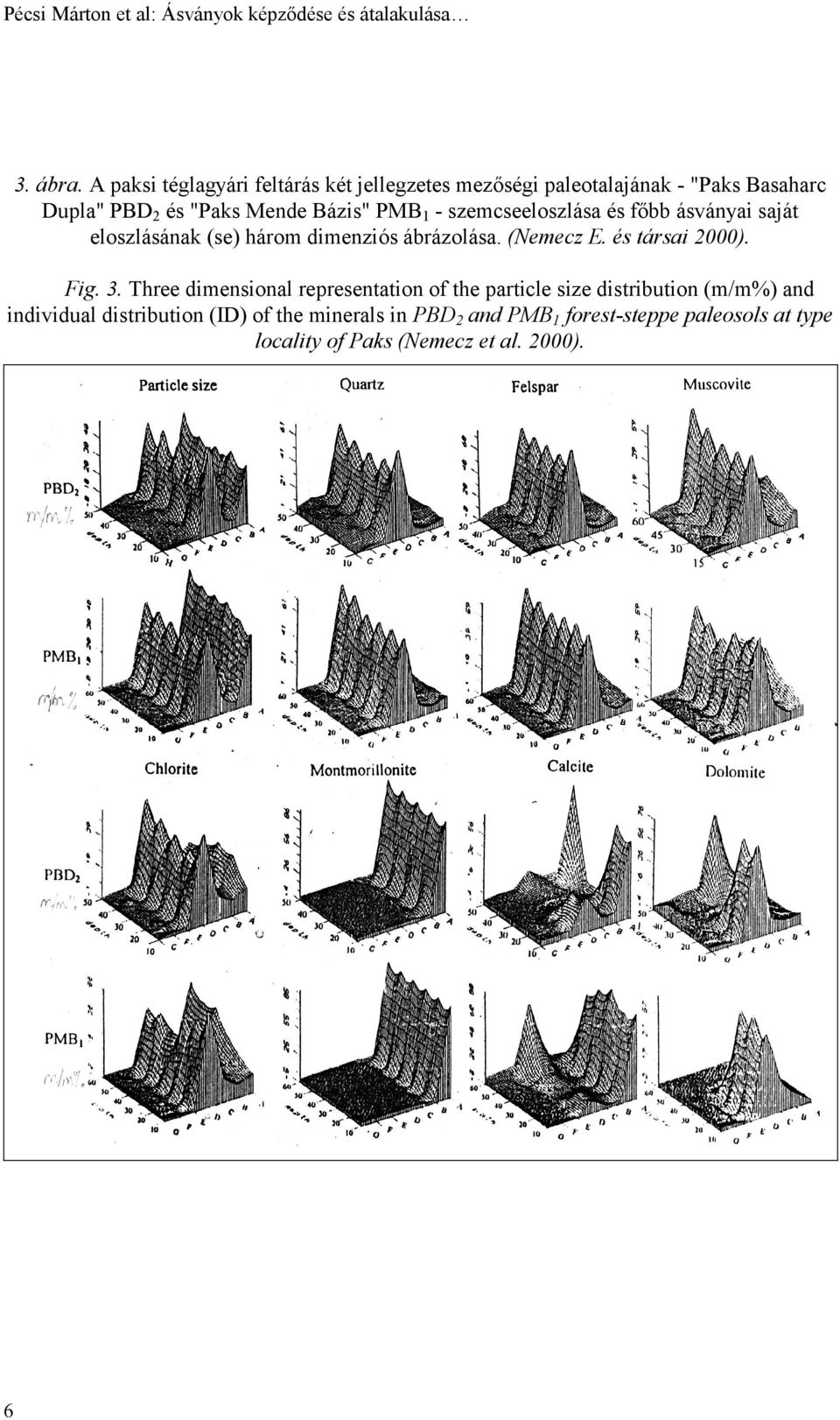 szemcseeloszlása és főbb ásványai saját eloszlásának (se) három dimenziós ábrázolása. (Nemecz E. és társai 2000). Fig. 3.