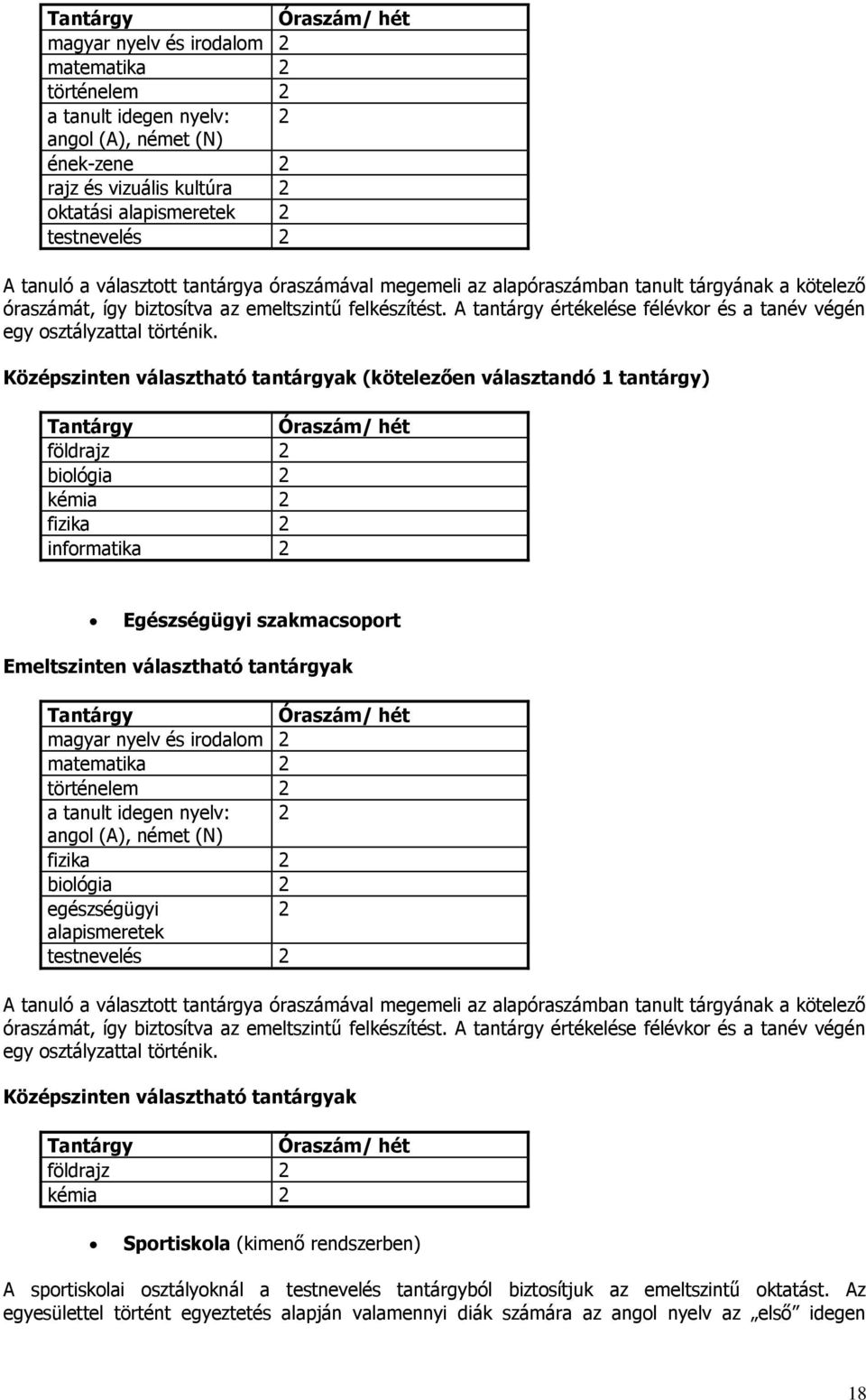 A tantárgy értékelése félévkor és a tanév végén egy osztályzattal történik.