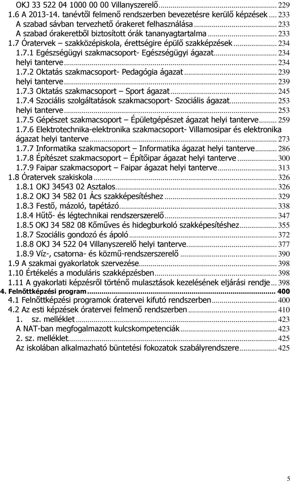 .. 234 helyi tanterve... 234 1.7.2 Oktatás szakmacsoport- Pedagógia ágazat... 239 helyi tanterve... 239 1.7.3 Oktatás szakmacsoport Sport ágazat... 245 1.7.4 Szociális szolgáltatások szakmacsoport- Szociális ágazat.