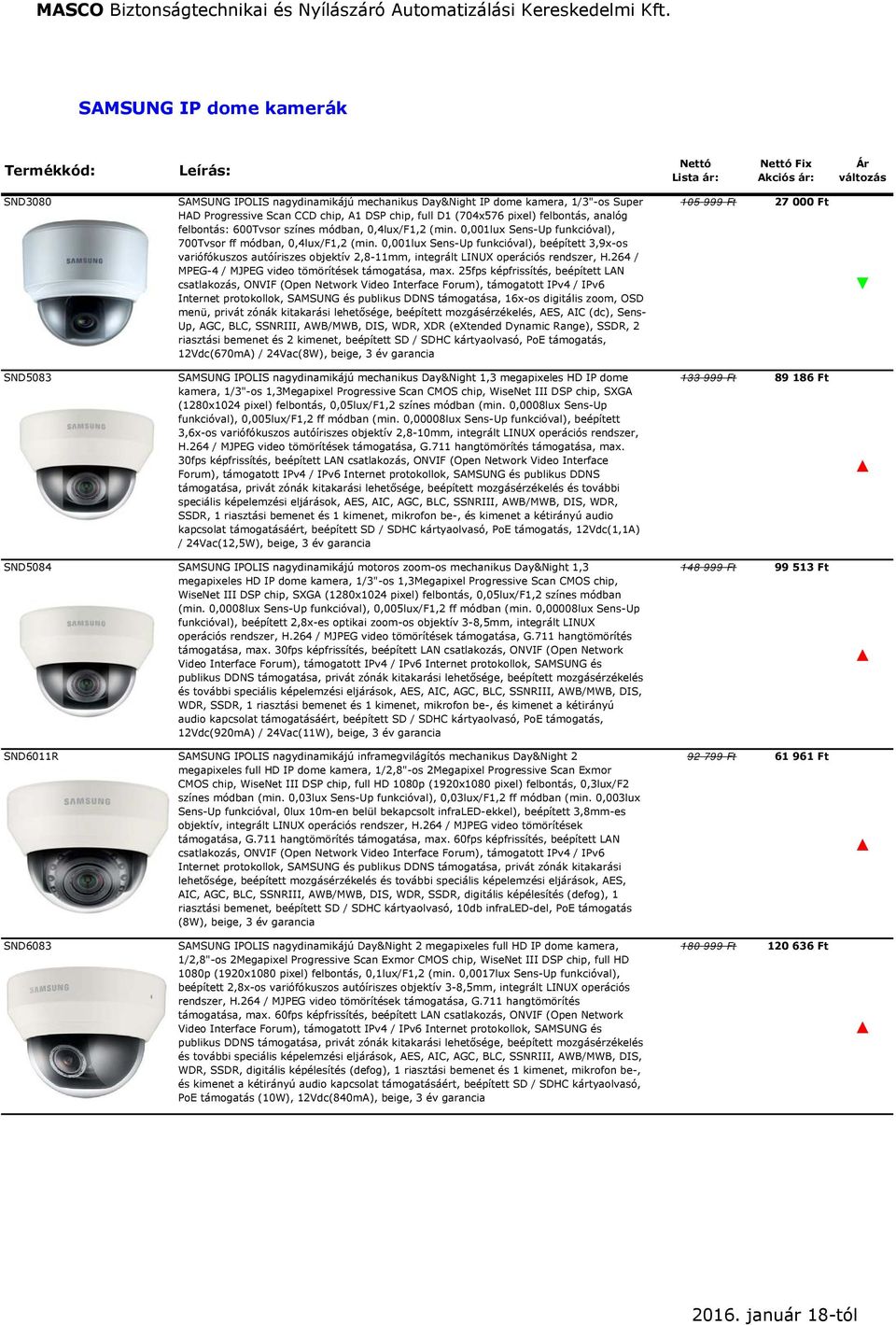 0,001lux Sens-Up funkcióval), beépített 3,9x-os variófókuszos autóíriszes objektív 2,8-11mm, integrált LINUX operációs rendszer, H.264 / MPEG-4 / MJPEG video tömörítések támogatása, max.