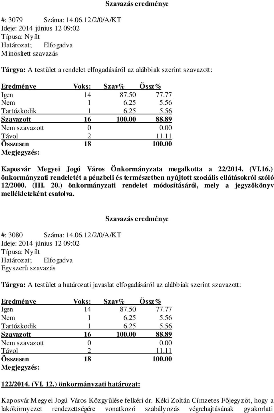 (III. 20.) önkormányzati rendelet módosításáról, mely a jegyzőkönyv mellékleteként csatolva. #: 3080 Száma: 14.06.