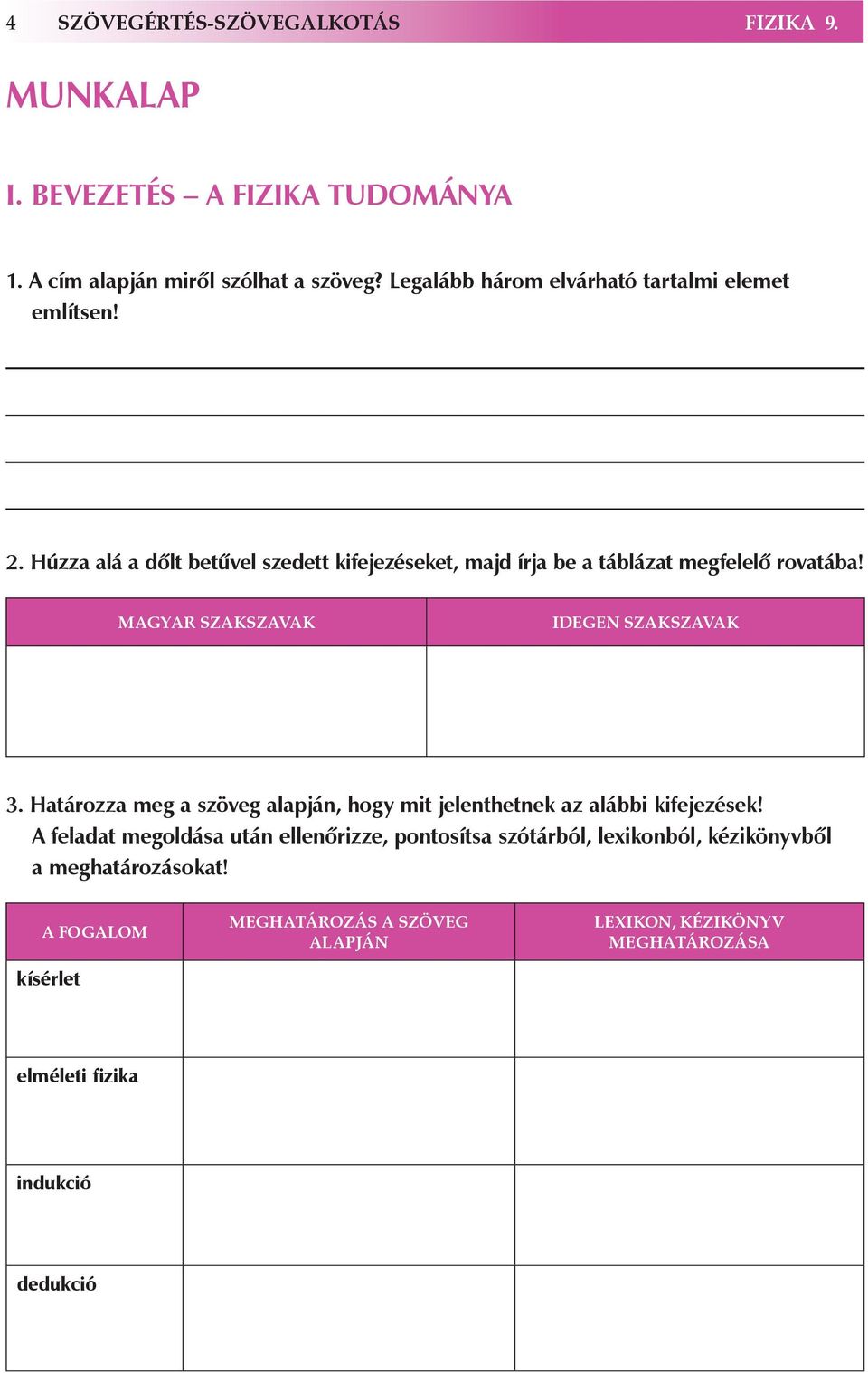 Magyar szakszavak Idegen szakszavak 3. Határozza meg a szöveg alapján, hogy mit jelenthetnek az alábbi kifejezések!