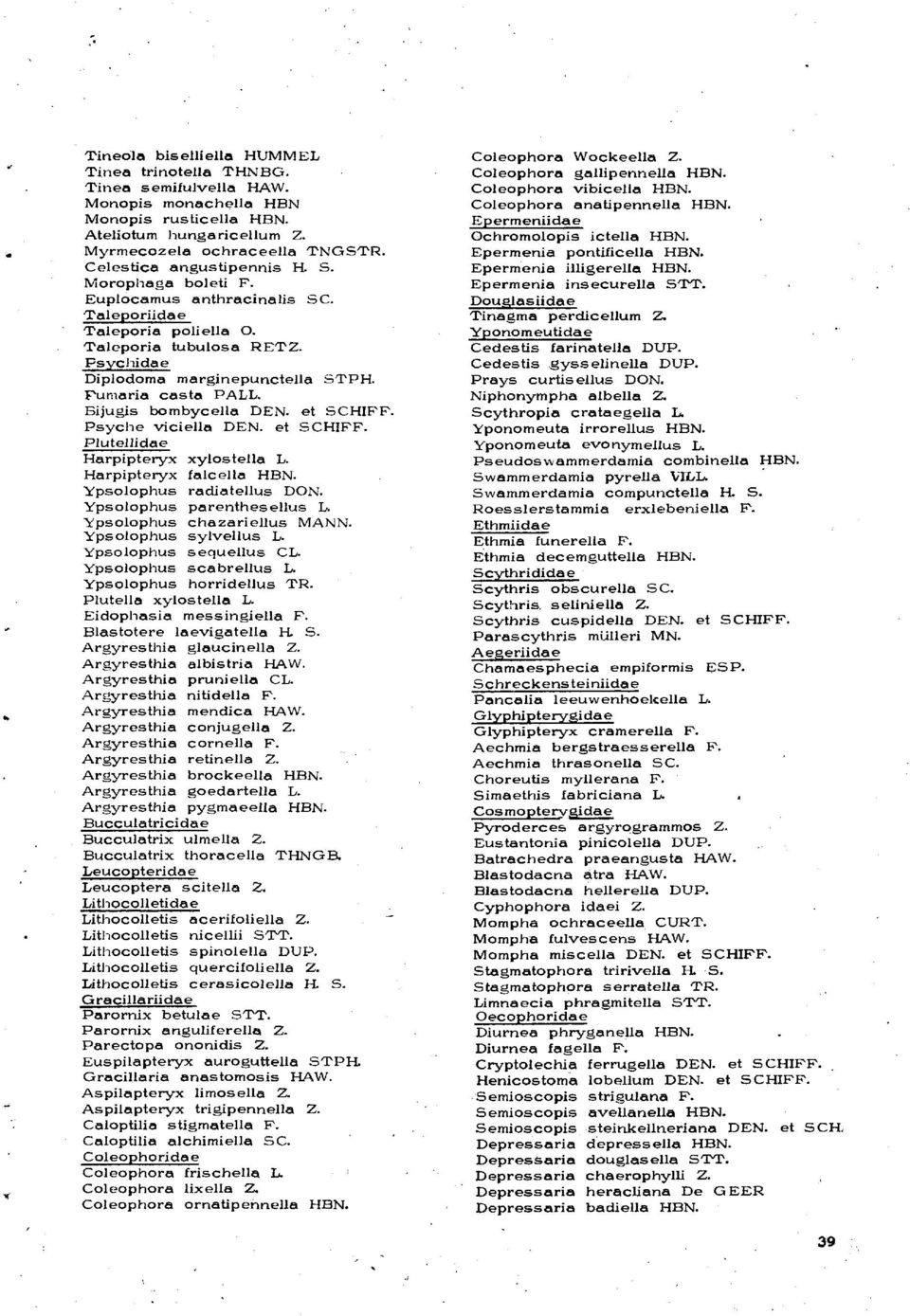 Pumaria casta PALL. Bijugis bombycella DEN. et SCHIFF. Psyche viciella DEN. et SCHIFF. Plutellidae Harpipteryx xylostella L. Harpipteryx falc ella HBN. Ypsolophus radiatellus DON.