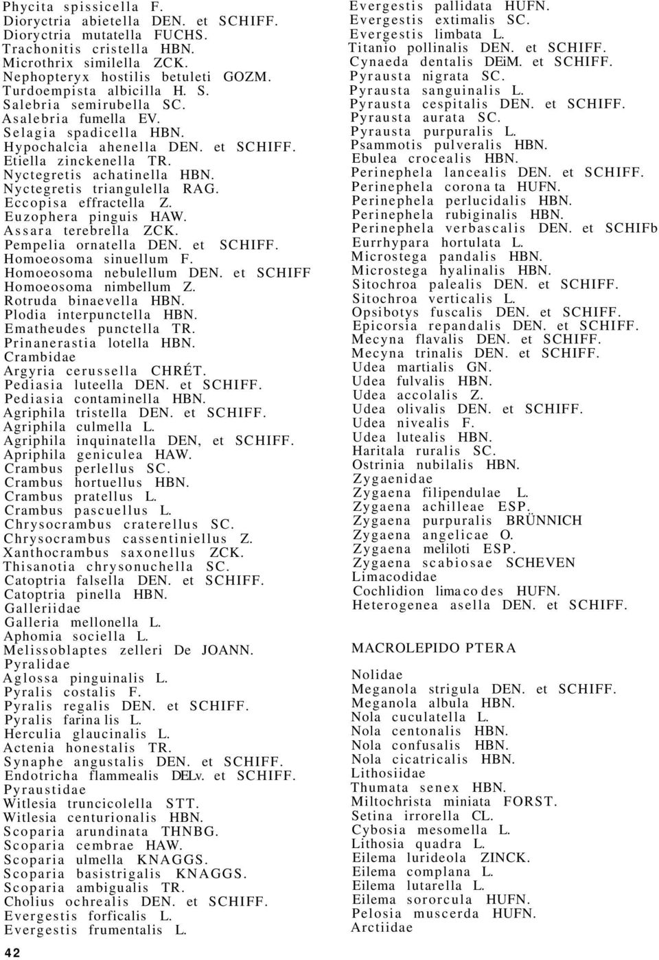 Nyctegretis triangulella RAG. Eccopisa effractella Z. Euzophera pinguis HAW. Assara terebrella ZCK. Pempelia ornatella DEN. et SCHIFF. Homoeosoma sinuellum F. Homoeosoma nebulellum DEN.