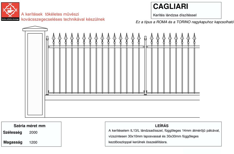 függõleges 14mm átmérõjû pálcával, vízszintesen 30x10mm